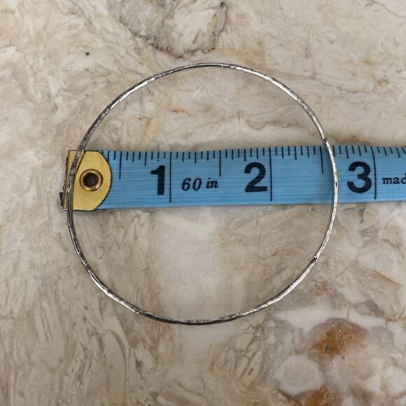 925 Sterling Silver Handcrafted Engraved Date Bangle Bracelet, Hammered, Skinny - Picture 8 of 9